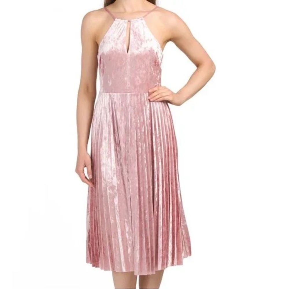 Anthropologie Avec Les Filles Size 6 Dress High Neck Crushed Velvet Pink Mauve